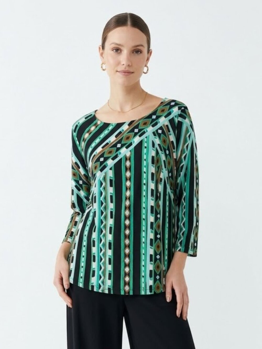 Bob Mackie Wearable Art Blouse Black Blue Abstract XL